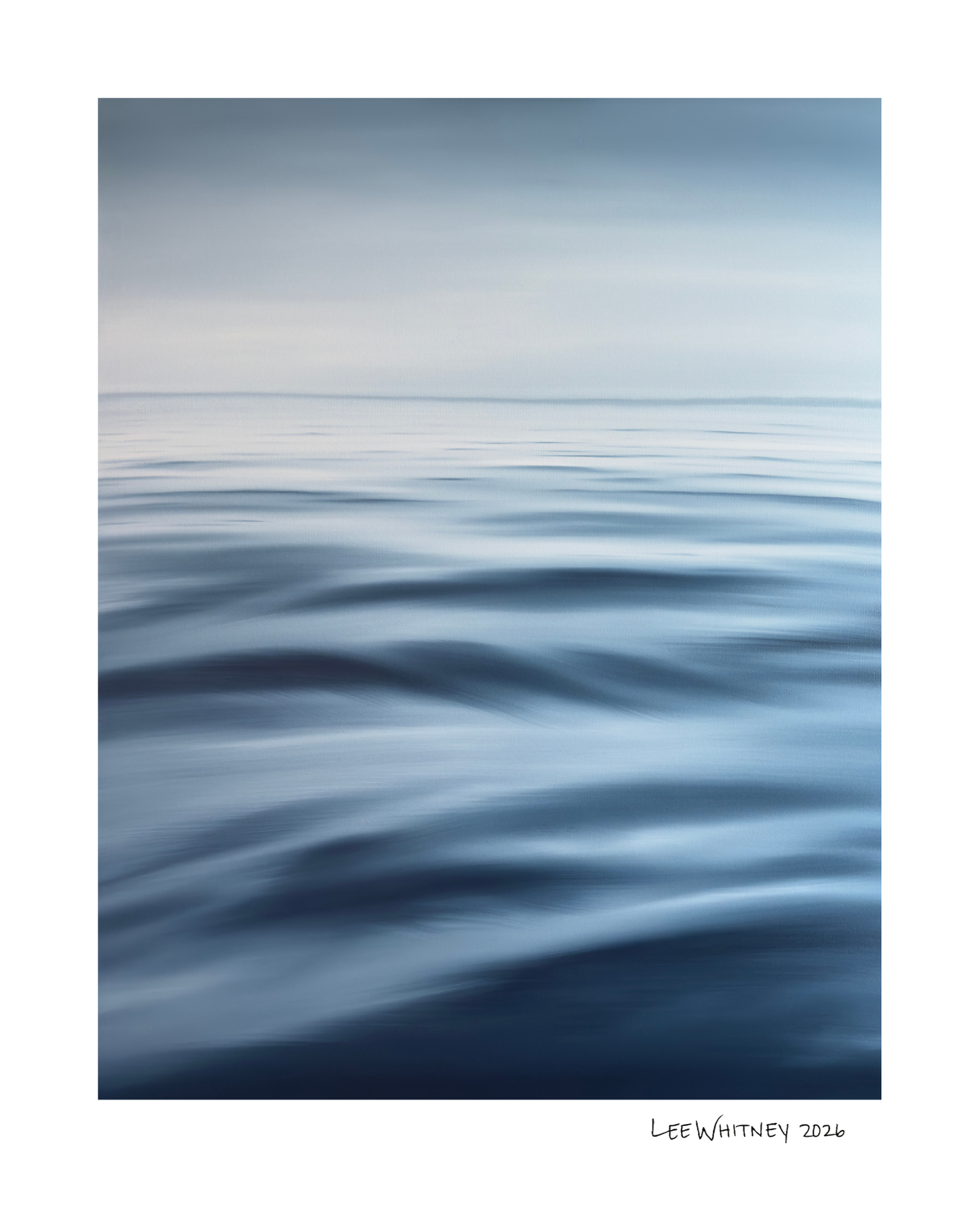 Abstract water pattern with gradient blue tones, artist Lee Whitney signature visible.