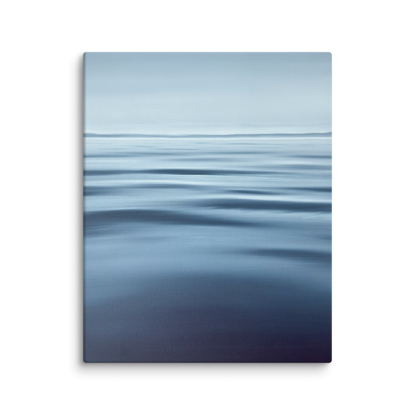 Abstract blue artwork with wavy patterns on a white background