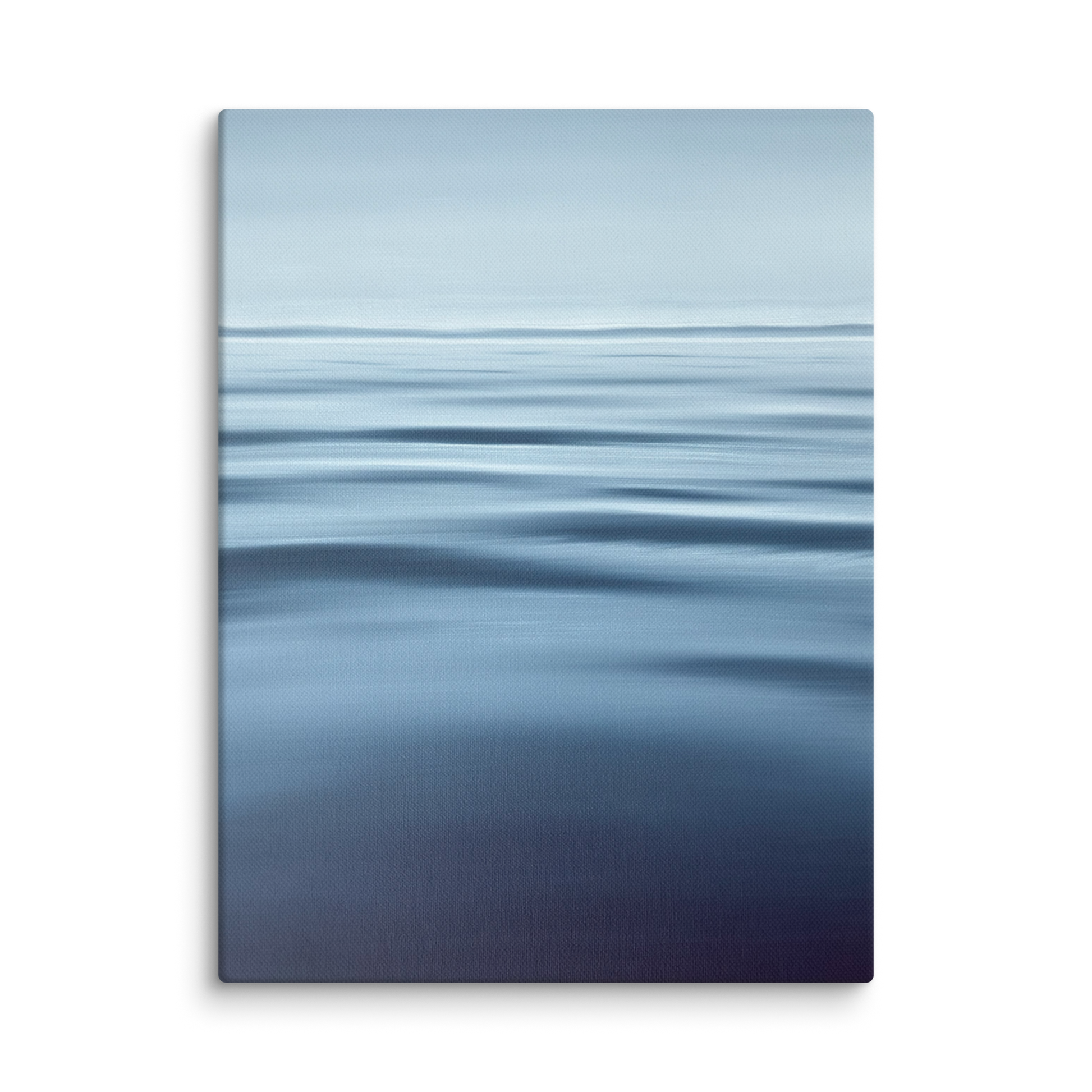 Abstract blue artwork with wavy patterns on a white background
