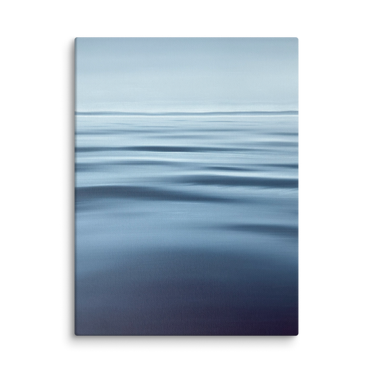 Abstract blue artwork with wavy patterns on a white background
